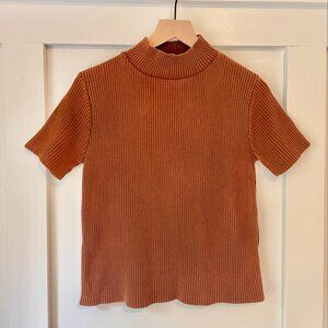 Vintage Ribbed Cotton Mock Neck | Size L | Color: Auburn